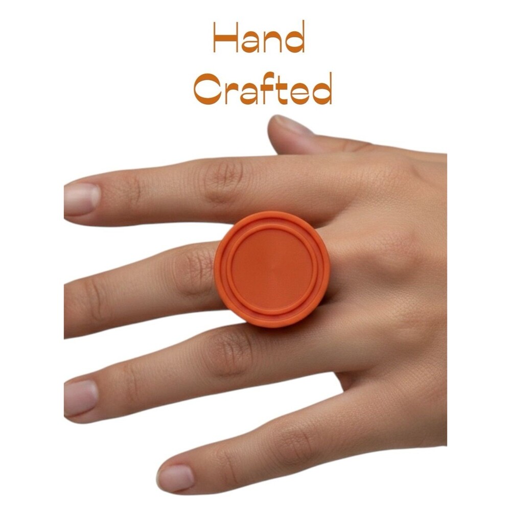 Hand Crafted Antique Button Orange Statement Ring NWT OS
